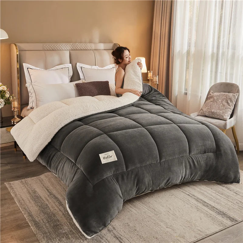 New Thick Milk Fleece Warm Blanket for Winter Artificial Lamb Cashmere Duvet Comforter Soft Warmth Weighted Blankets Quilt Core