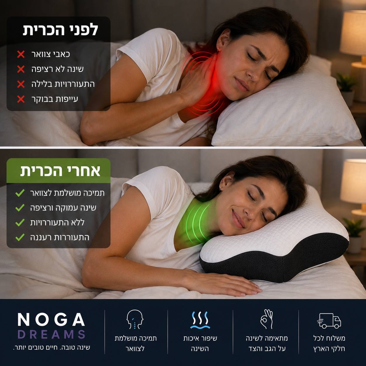 כרית האיזון של NOGA DREAMS – סוף סוף שינה עמוקה בלי כאבי צוואר