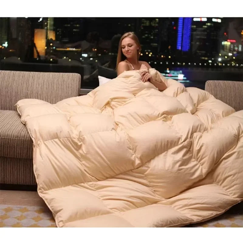 Fluffy Light Down Quilt Hotel White Goose Down Blanket for One or Two People Four Seasons Universal Thick Winter Quilts Core